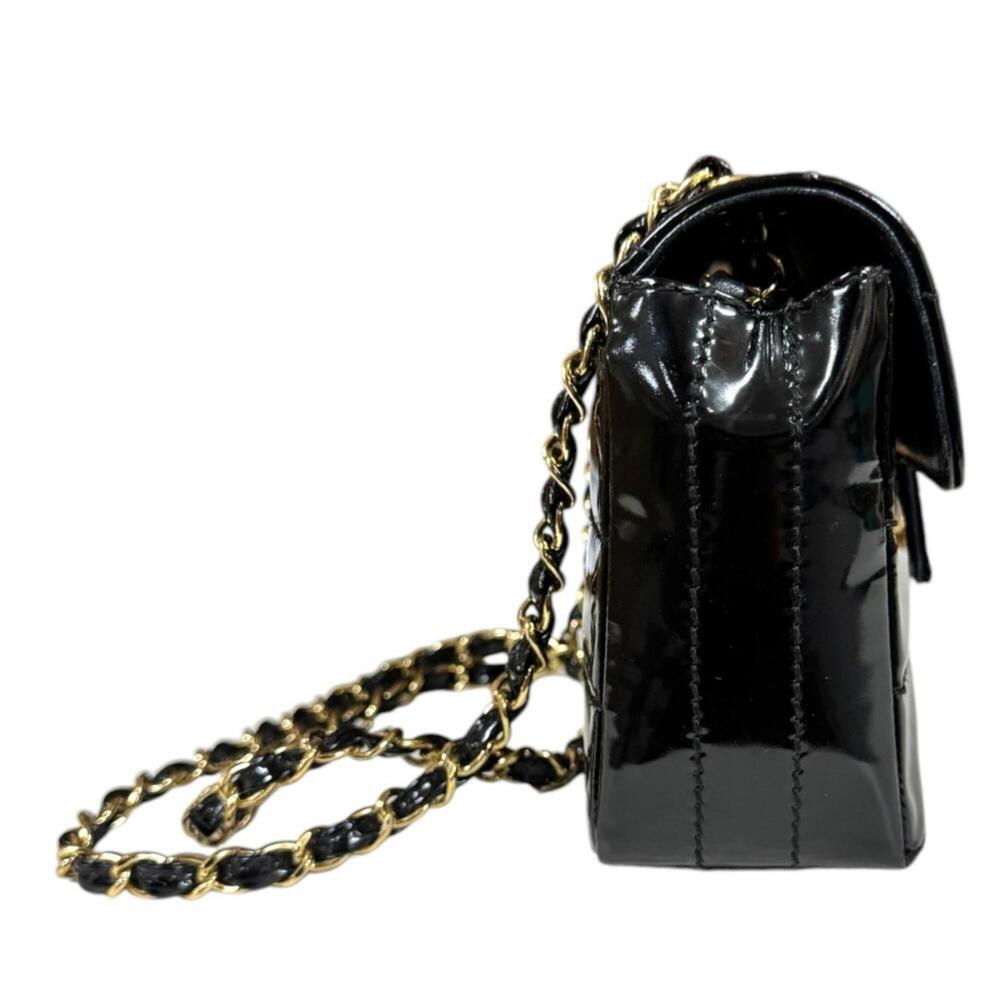 Chanel Chocolate Bar Shoulder Bag, Patent Leather, Black, Women's, CHANEL Chain - Picture 4 of 16